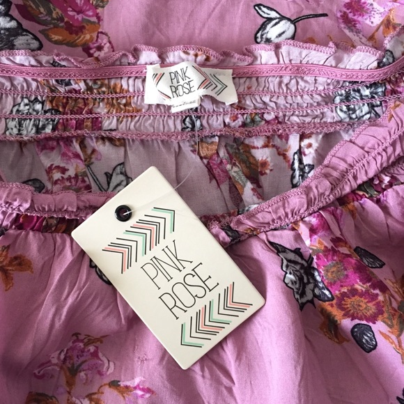 Pink Rose Off Shoulder Bell Sleeves Floral Top - Picture 5 of 6